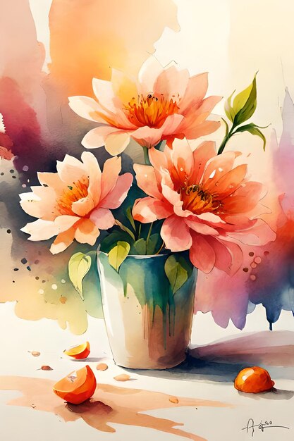 A painting of flowers in a vase