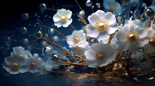 A painting of flowers in water