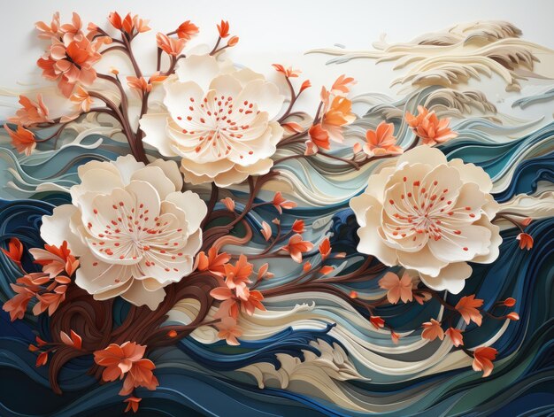 A painting of flowers on a white wall Generative AI