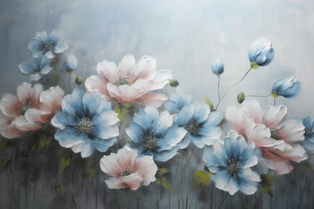 Картина цветов с голубыми и белыми цветами