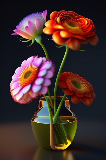 A painting of flowers with a dark background