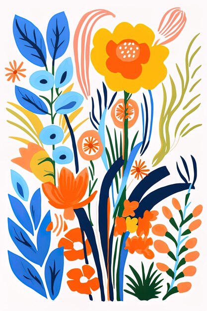 Photo a painting of flowers with orange and blue flowers