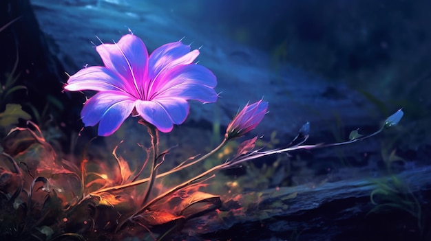 Photo a painting of flowers with a purple flower on the left generative ai