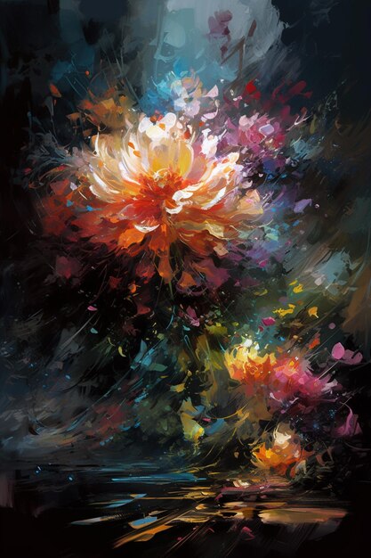 A painting of flowers with the word flower on it