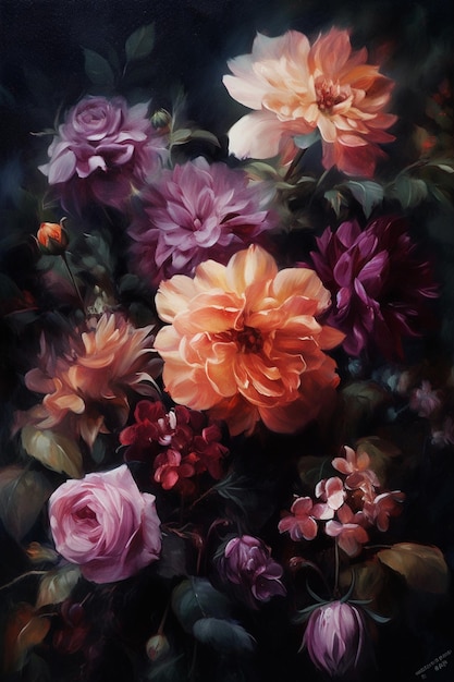 A painting of flowers with the word " on it "