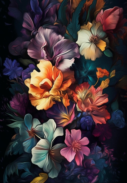 A painting of flowers with the word love on it