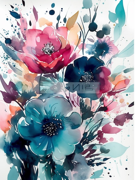 A painting of flowers with the word " n " on it