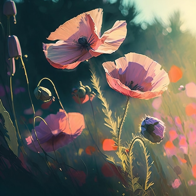 A painting of flowers with the word poppies on it