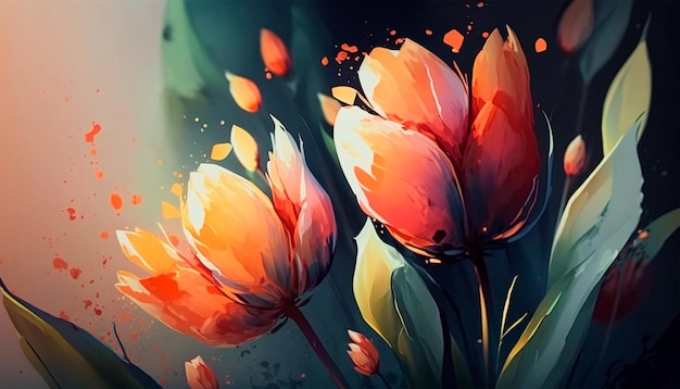 A painting of flowers with the word tulips on it