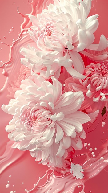 a painting of flowers with the words flowers on the bottomWhite chrysanthemum in fluid liquid sp