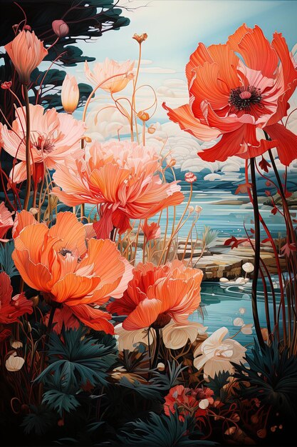 a painting of flowers with the words  poppies  on the bottom