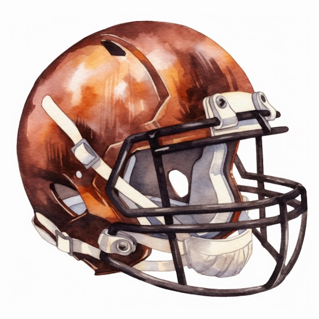 フットボールのヘルメットに茶色のヘルムが付いている絵画