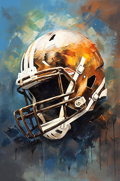 painting of a football helmet with a paint drips on it generative ai