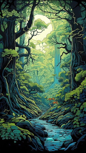 A painting of a forest path by person