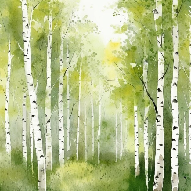 Foto dipinto di una foresta con un sentiero e alberi sullo sfondo generativo ai