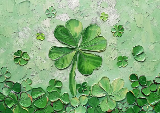 painting of a four leaf clover surrounded by green clovers generative ai