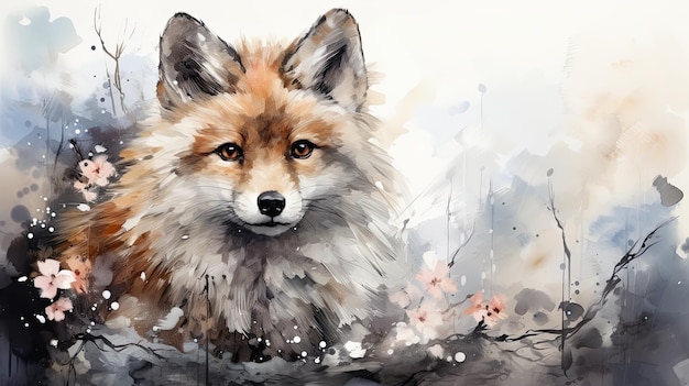 A painting of a fox in a field of flowers generative ai image