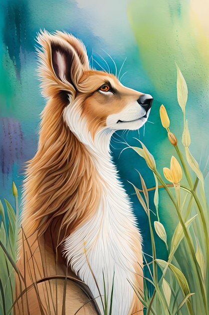 A painting of a fox in the grass