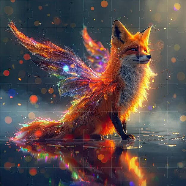 A painting of a fox on a reflective surface