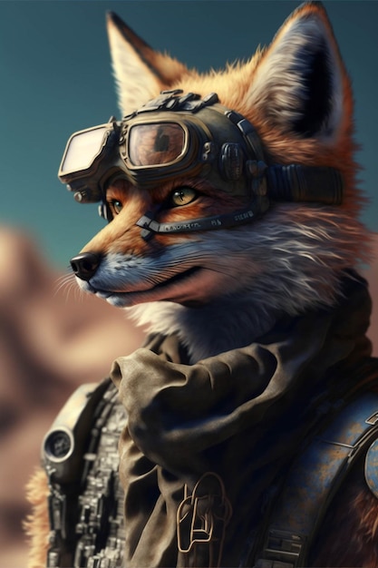 Painting of a fox wearing a helmet and goggles generative ai