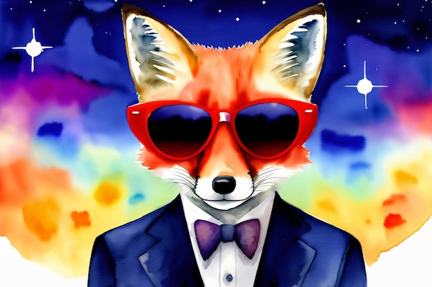 A Painting Of A Fox Wearing Sunglasses And A Suit