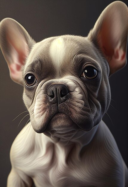 A painting of a french bulldog with a dark background.