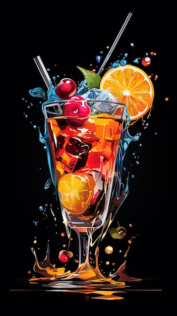 картина фруктов и стакан сока