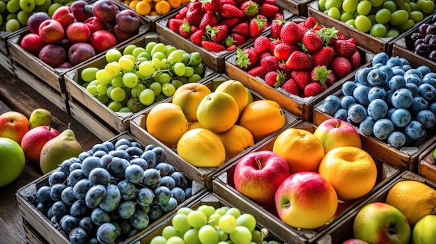 Painting of Fruit in Wooden Crates on Display