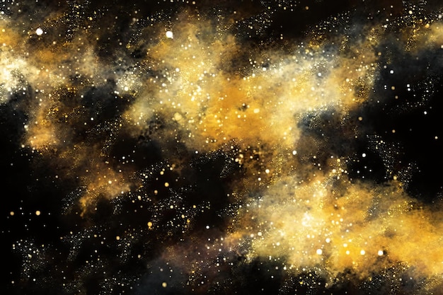 A painting of a galaxy with gold and black colors