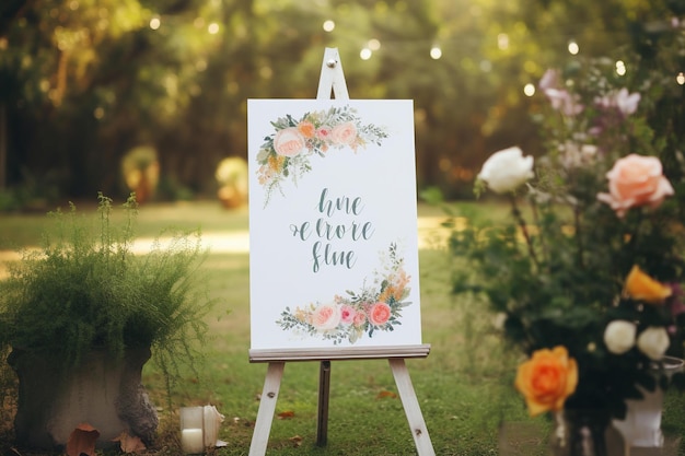 Foto un dipinto di un giardino con una citazione dall'amore.