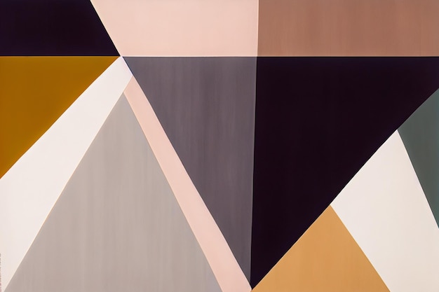 A painting of a geometric design with a pink triangle on the left.