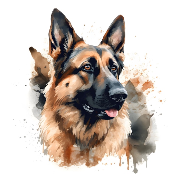 A painting of a german shepherd dog with a brown nose and black eyes.