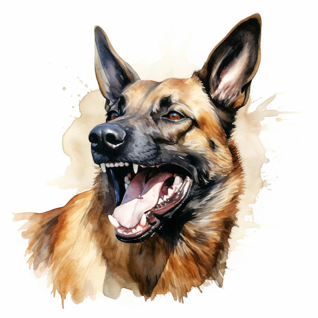 Painting of a german shepherd dog with a wide open mouth generative ai