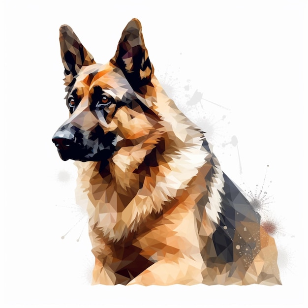 A painting of a german shepherd with a black nose and brown eyes.