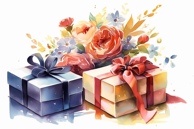 A painting of a gift box with a ribbon tied to it