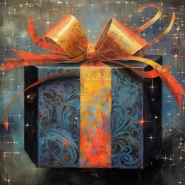 Photo a painting of a gift with a bow on it