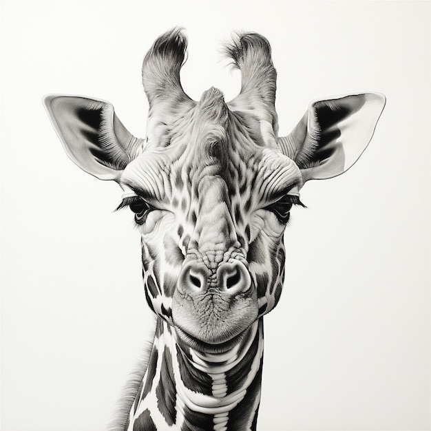 Painting of a giraffe capturing black and white