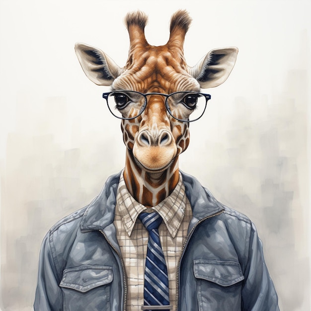 painting of a giraffe wearing glasses and a jacket generative ai