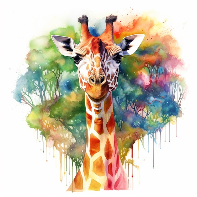 A painting of a giraffe with the word giraffe on it