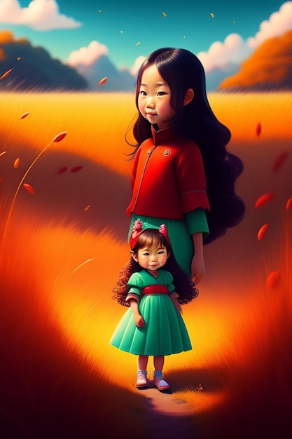 A painting of a girl and her mother