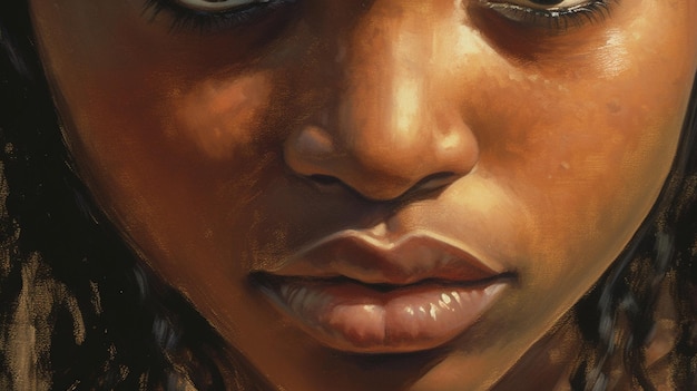 A painting of a girl's nose and mouth