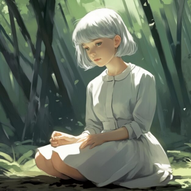 a painting of a girl sitting in the woods with a book titled " the word ".