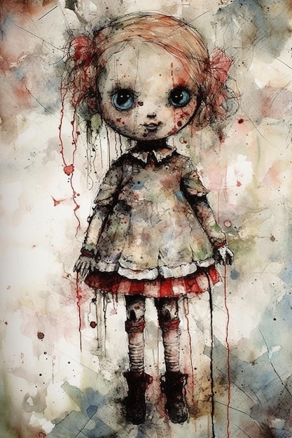 painting of a girl with blood dripping down her dress generative ai