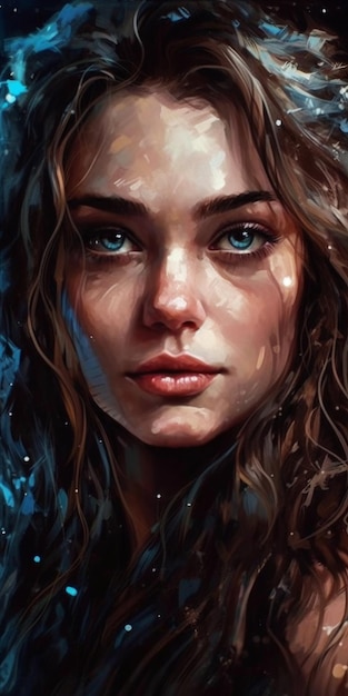 A painting of a girl with blue eyes