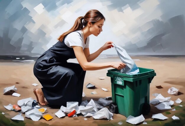 Photo a painting of a girl with a bucket and a bucket with the word school on it