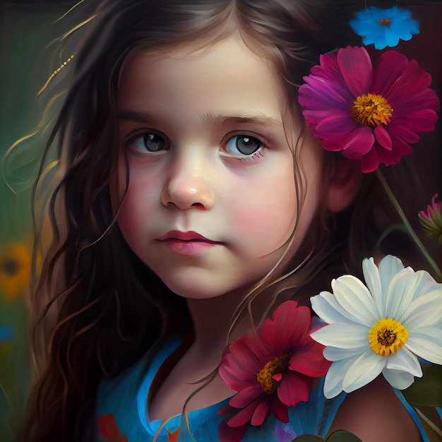 A painting of a girl with flowers in her hair