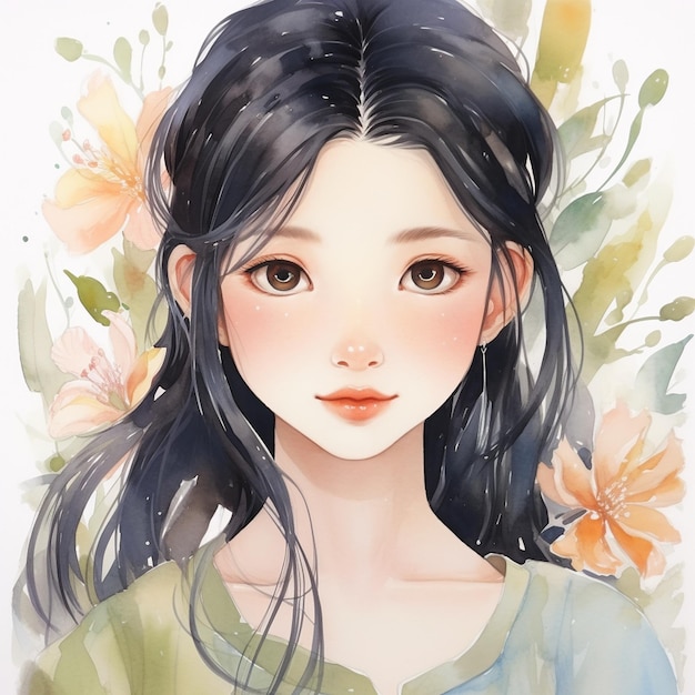 a painting of a girl with flowers and a picture of a girl with a flower in her hair.