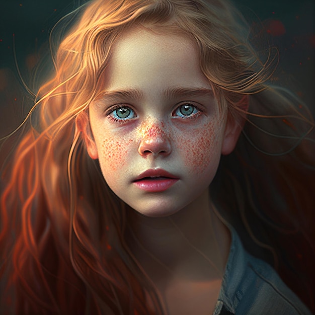 A painting of a girl with freckles and red hair