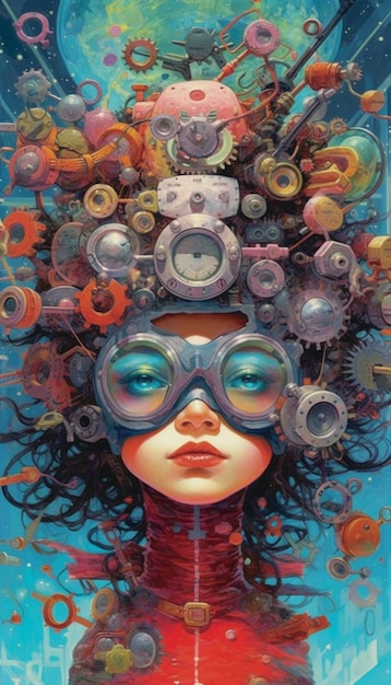 A painting of a girl with gears on her head