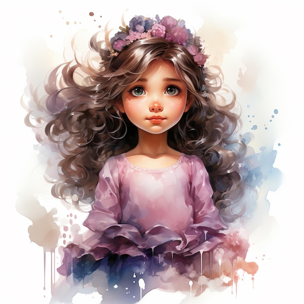 painting of a girl with long hair and a flower crown generative ai